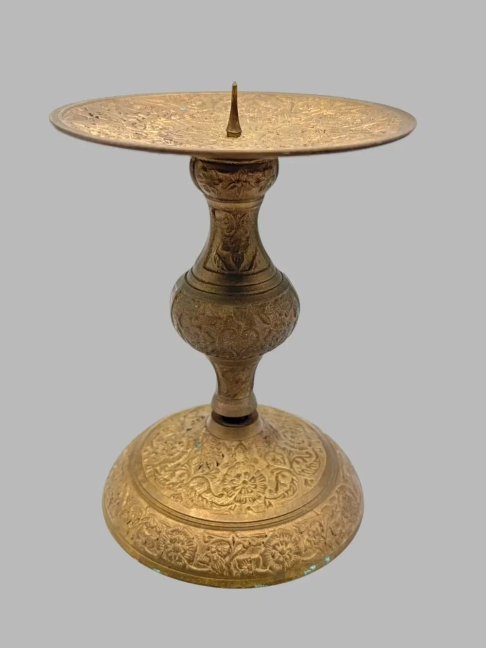 Vintage Ornate Brass Candle Holder Floral Engraved Pedestal Candlestick 5.5